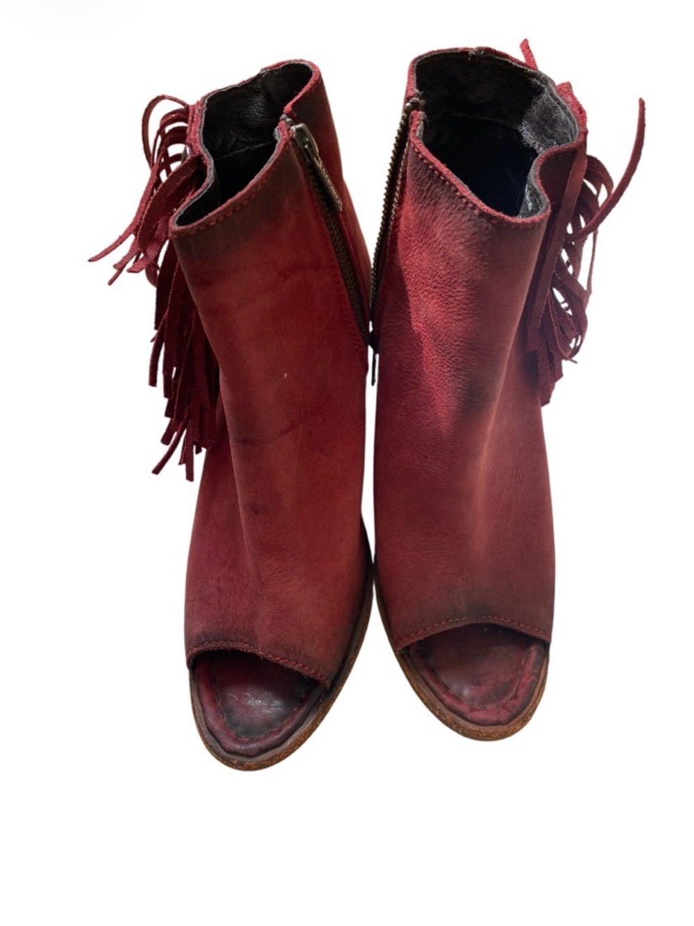 Liberty Black Vegas Rojo Booties Leather Peep toe Tassel Ankle Red size 8 - Picture 9 of 11